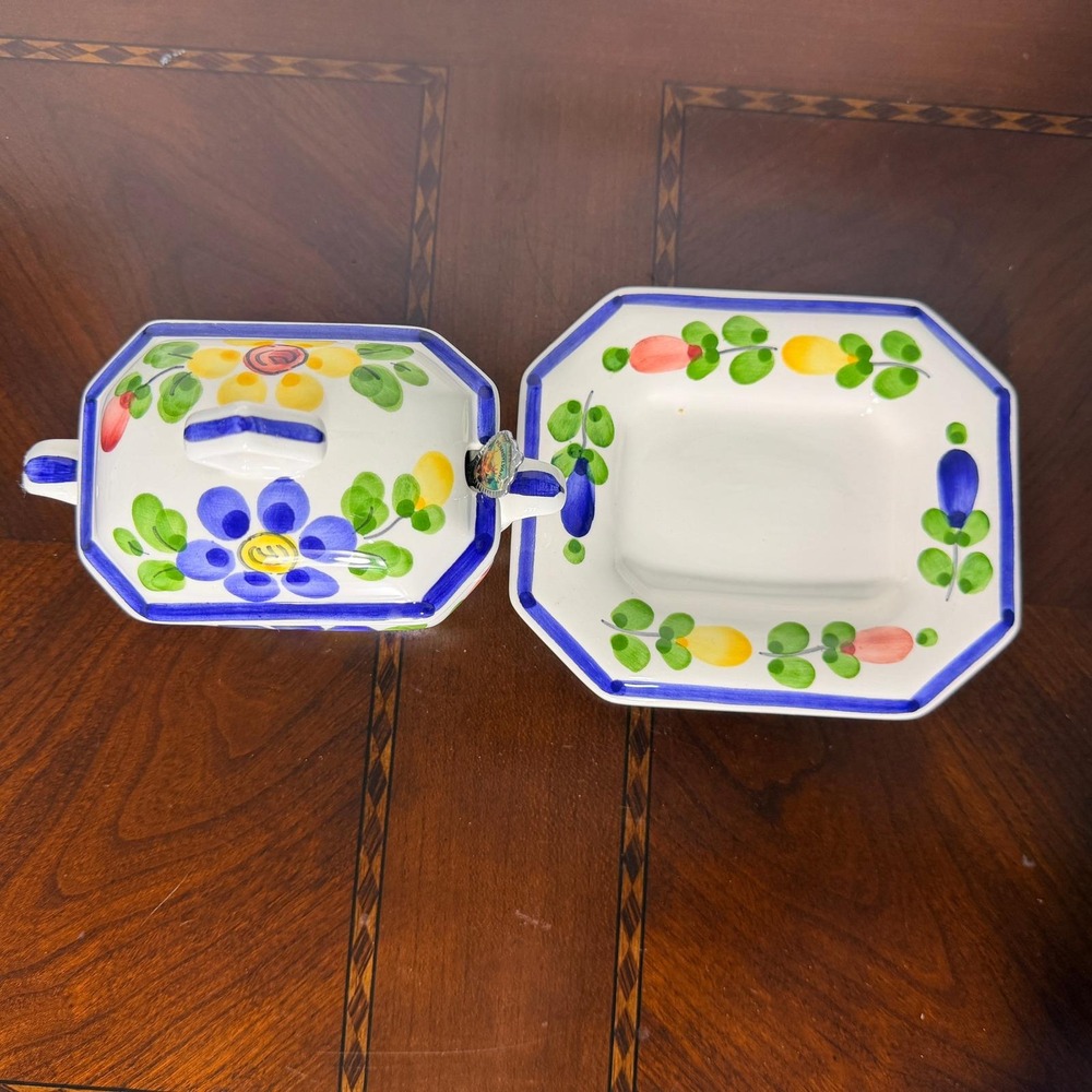 Vintage Portuguese Floral Ceramic Covered Dish Tray Jay Willfred Andrea by Sadek - Picture 3 of 12